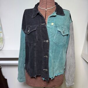 POL Colorblock Corduroy Distressed Trucker Style Jacket Oversized Size Small